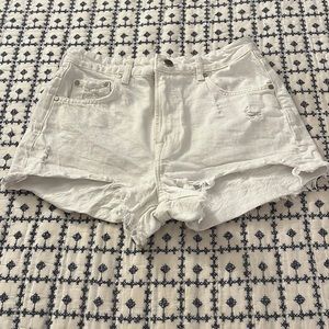 Zara Distressed White Denim High Waisted Cut Off Shorts